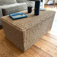 Mesa Ratona Auxiliar Pie Cama Artesanal De Madera Y Fibras Marrón Claro
