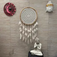 Atrapasueños Con Plumas Importado Indonesia Diseño Crochet Blanco