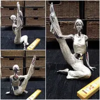 Estatuilla Dama En Posiciones Yoga 38 Cm Deco Oriente Resina Plateado