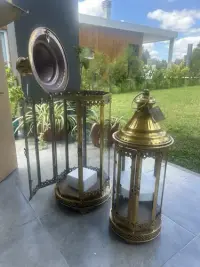 Juego 2 Fanales De India Porta Vela Envío Gratis Importados Dorado Oscuro