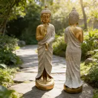 Estatua Buda Rezando Parado 77 Cm Importado Oriente Apto Ext Dorado