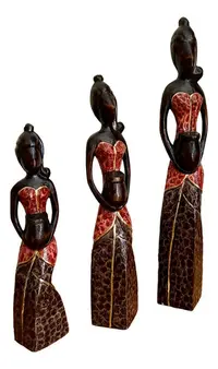Flia Mulata África X 3 En Madera Teca De Indonesia Artesanal Modelo 1
