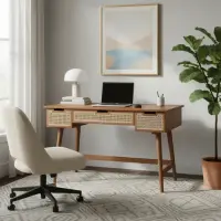 Escritorio Retro Rattan Importado Unico Cajones Pushkar Marrón