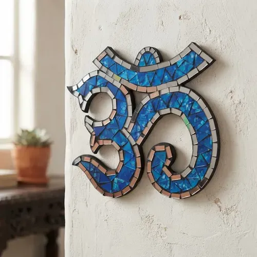 Cuadro Decorativo Om Venecitas Importado Indonesia Artesanal Azul
