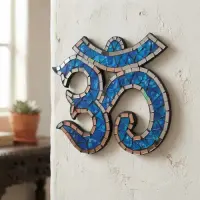 Cuadro Decorativo Om Venecitas Importado Indonesia Artesanal Azul