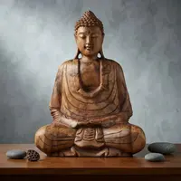 Escultura Estatua Buda 50cm Meditando Madera Albasia Indones Marrón