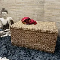 Puf Baul Asiento Pie De Cama Organizador D Fibras Naturales Marrón Baul 120 Cm