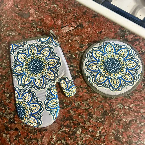 Set Agarradera + Guante De Tela Diseños Mandala Posa/pava
