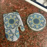 Set Agarradera + Guante De Tela Diseños Mandala Posa/pava