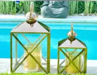 Set X 2 Fanales Dorados 50 Y 30 Cm Importados Faroles India Dorado