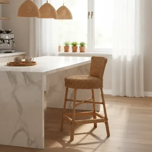 Banqueta Desayunador Artesanal Fibras Naturales Banco Alto Marrón