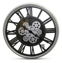 Reloj Importado De Pared 50 Cm Con Engranajes Pushkar Tienda Gris Oscuro Blanco