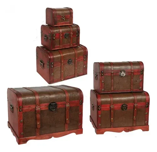 Set X6 Baúles Cofre Madera Importado Decoración Marrón