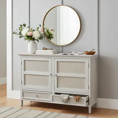 Consola Recibidor Madera Oriente Mueble Importado Pushkar Blanco