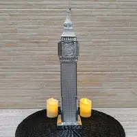 Torre Big Beng Decorativa En Resina Importada De Oriente  Plateado