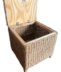 Puff Baúl  Organizador Asiento Cuadrado Kraft Natural C Tapa Marrón Puff Cuadrado