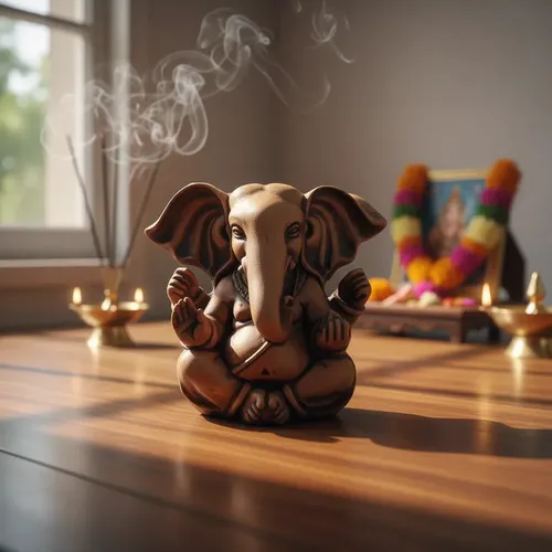 Estatua Ganesha 13cm Artesanía Importada India Símil Madera Marrón Claro