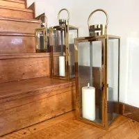 Set X 3 Fanales Acero 50 Cm Importados Faroles Decorativos  Dorado