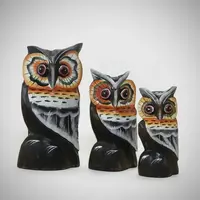 Familia De Búhos Hindú Set X 3 Madera Tallada Importado Modelo 2