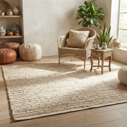 Alfombra Yute Artesanal Importada De India Pushkar Tienda 1.5 M 90 Cm Modelo 2