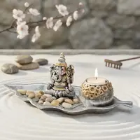 Porta Vela Porta Sahumerio Jardin Zen Ganesha 31cm Importado Plata