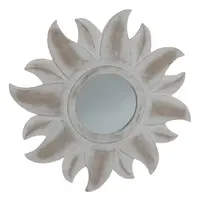 Espejo Artesanal Sol En Madera Indonesia 60cm Pushkar Tienda Blanco
