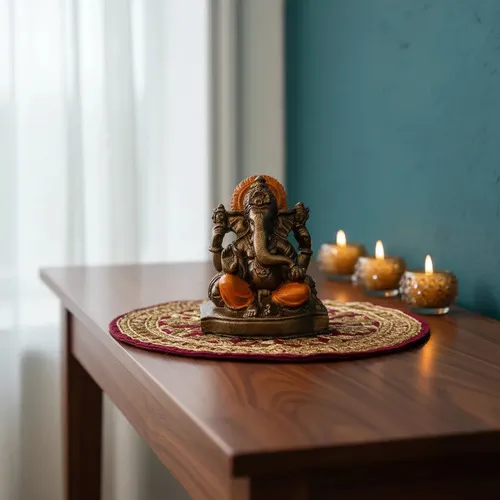 Ganesha Dorada Importada India Estatuilla Artesanal Resina Naranja