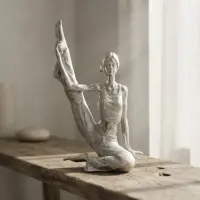 Estatuilla Dama En Posiciones Yoga 38 Cm Deco Oriente Resina Plateado