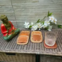 Juego X 4 Posa Vasos De Ratan Natural Y Madera Importados