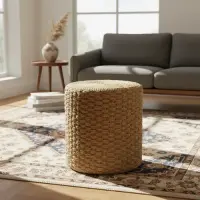 Puff De Yute Natural Rustico Importado Banco Mesa Artesanal Modelo 3