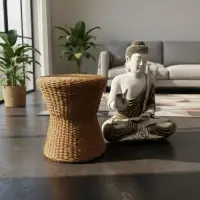 Mesa Conica Doble Apoyo Fibra Natural Kraft-madera Artesanal Marrón