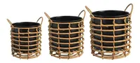 Set X 3 Maceteros De Metal Con Hilo Manija Oriente Importado Negro