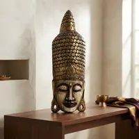 Mascara Buda De Indonesia Cuadro Artesanal Madera Gigante Dorado Oscuro