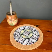 Posa Pava Fuente En Corcho/ceramica Circular Importa Oriente Gris Mandala