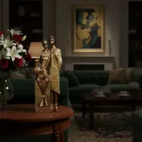 Imagen Pareja Africana Estatuilla Importada Oriente Deco Dorado Oscuro