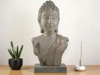 Busto Buda En Resina 43cm Simil Marmol Pintado Apto Exterior Gris