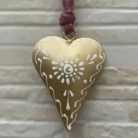 Movil Corazones Tira Metal Pintado Deco De India Artesanal Dorado Oscuro