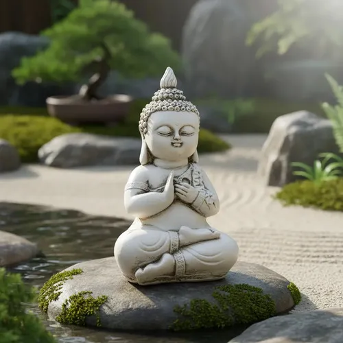 Estatuilla Buda Niño Resina Apto Exterior Ideal Jardín Deco Blanco