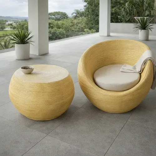 Juego Importado Símil Ratán Apto Exterior 1 Sillon +1 Mesa Marrón Claro