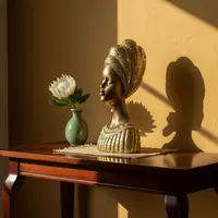 Cara Africana Estatua Decoración Interior En Resina Dorado Oscuro