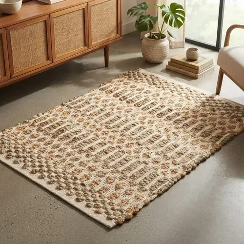 Alfombra Importada De India 100% Artesanal Tejida En Yute 90 Cm 60 M Beige