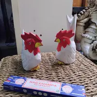 Pareja Gallo Y Gallina Tallado Y Pintado Artesanal Indonesia Marrón