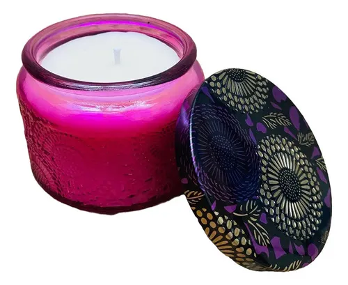 Vela Aromatica Soja Frasco Mandala Reutilizable 7cm Regalo Rosa Chicle Rosa Búlgara