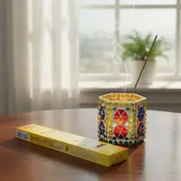 Fanal Porta Vela Importado India 8x8 Cm Hexagonal Venecitas