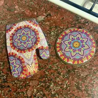 Set Agarradera + Guante De Tela Diseños Mandala Posa/pava