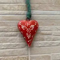 Movil Corazones Tira Metal Pintado Deco De India Artesanal Naranja