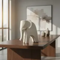 Estatuilla Elefante De Resina Deco India Importado Beige