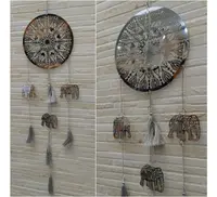 Colgante Tira Decorativo Movil Metal Figura Mandala Pushkar Plateado Liso Mandala Y Elefante