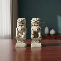 Perros Fu X 2 Estatuilla Resina Import Protección Feng Shui Blanco
