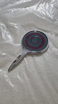 Espejo De Mano De Maquillaje Mándala Diseño Pushkar Plateado